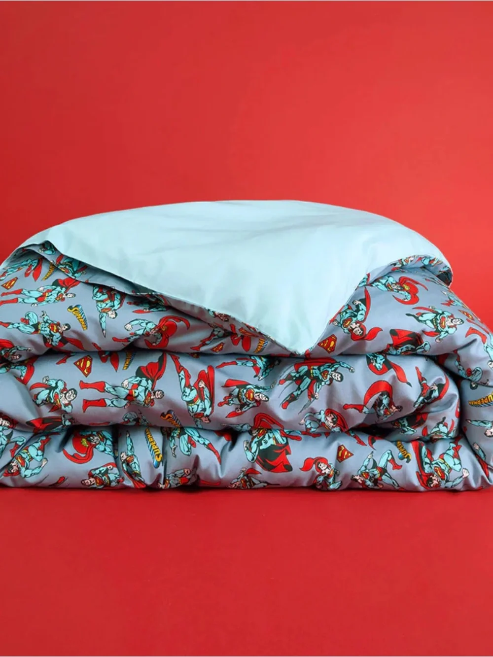 Posh Peanut Light Blue & Red Superhero Reversible Duvet Cover